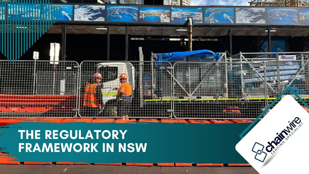 Temporary mesh fencing panels on concrete feet around a construction site